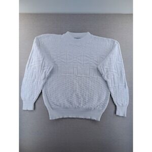 Vtg Sears The Mens Store Sweater Men Large White Chunky Geometric Check Made USA